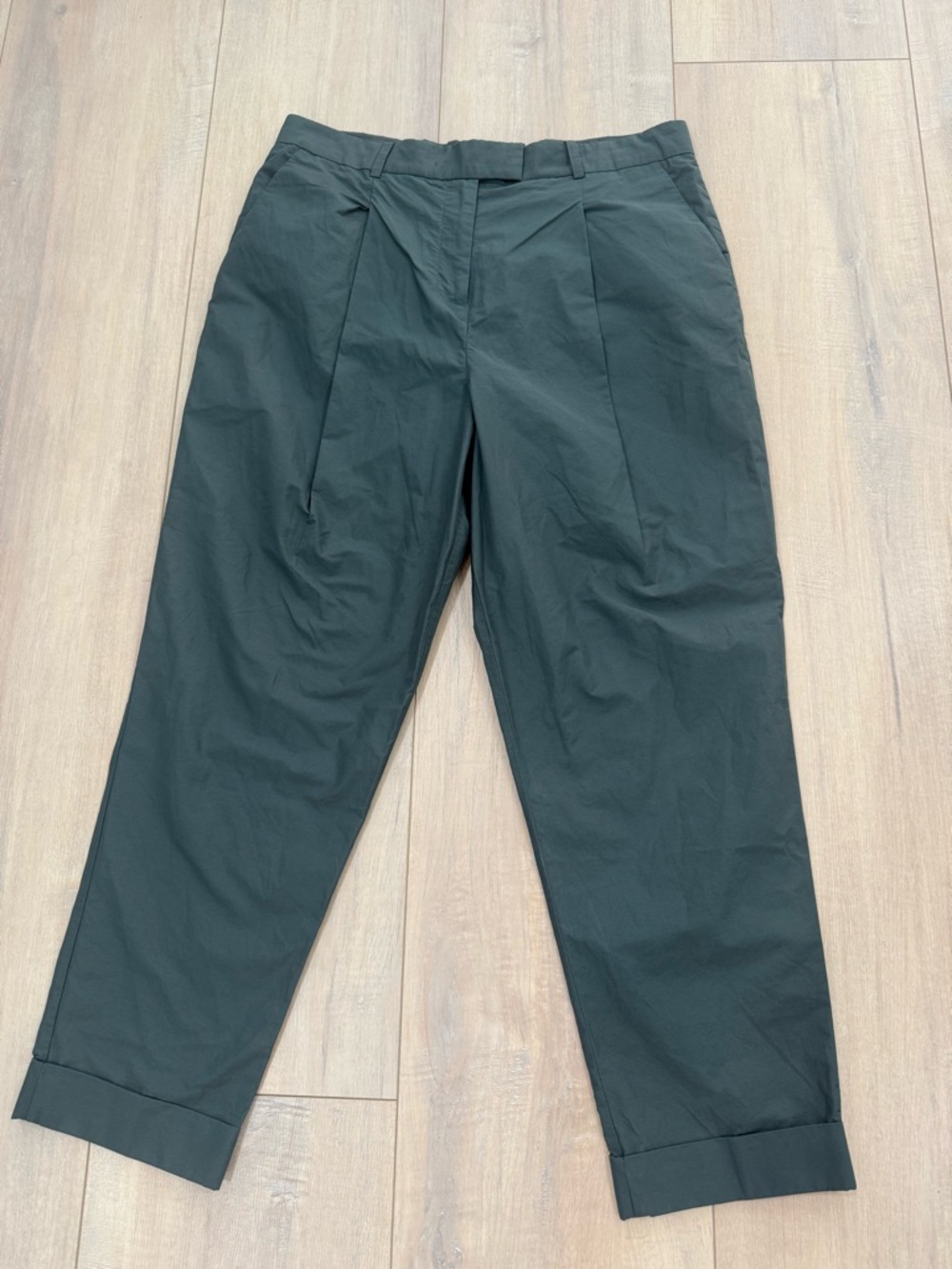 COS Dark Teal Cropped Pleated Tapered Pants